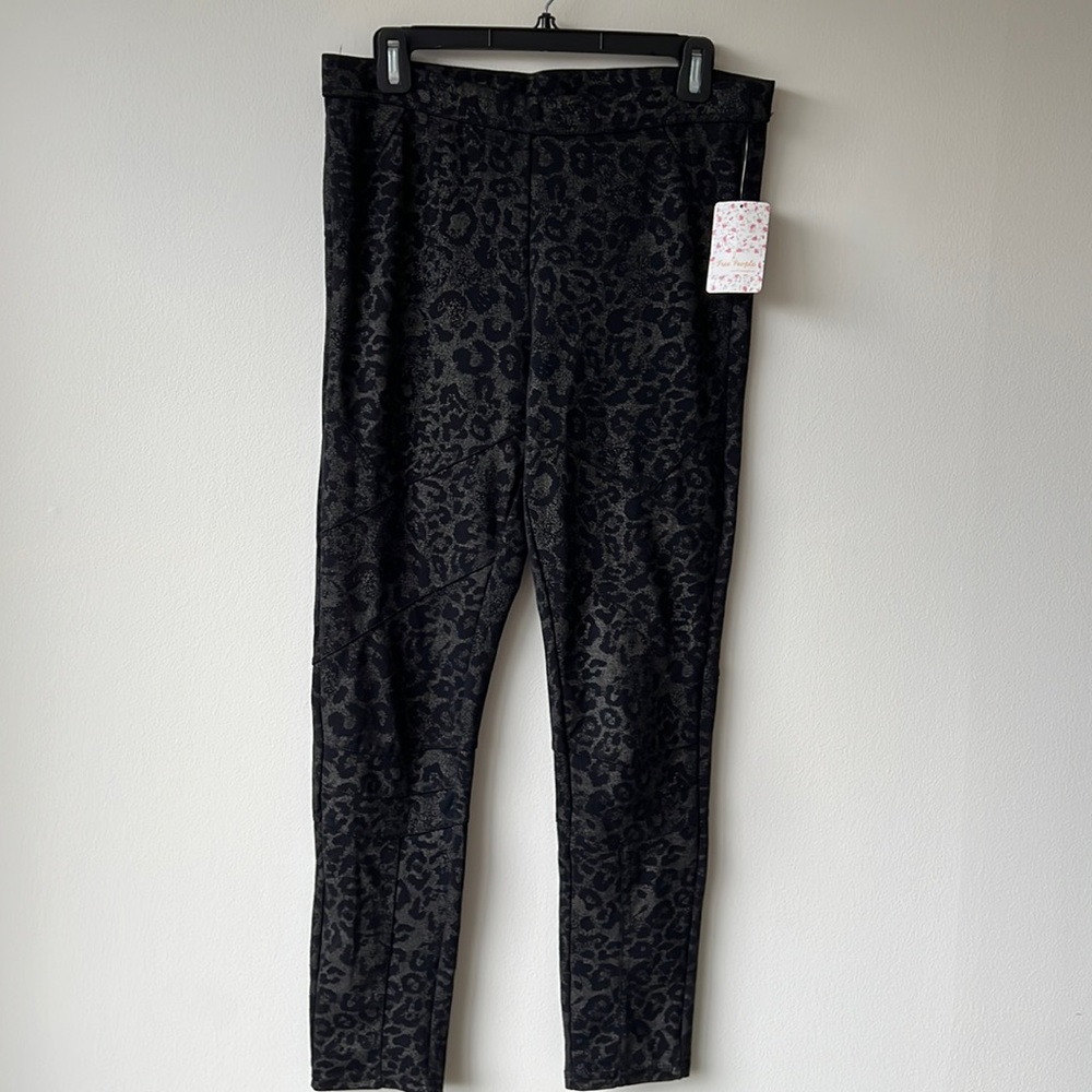 free people black leopard print leggings NWT